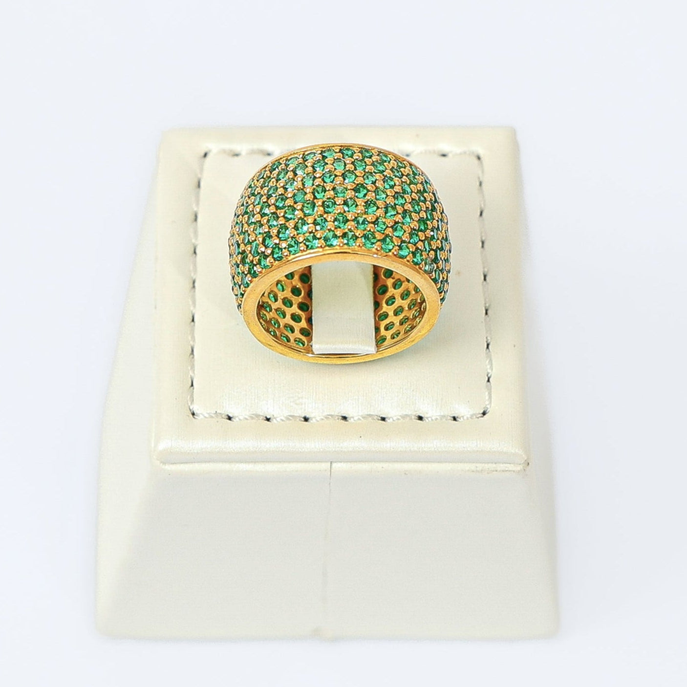 Chunky Natural Emerald Pave gold ring